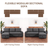80" Convertible Sleeper Sofa Bed, Asofer Pull Out Couch with Reversible Storage Chaise, 3-Seater Sectional Couches for Small Space, Apartment & Living Room, Dark gray
