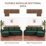 80" Convertible Sleeper Sofa Bed, Asofer Pull Out Couch with Reversible Storage Chaise, 3-Seater Sectional Couches for Small Space, Apartment & Living Room, Green