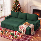 80" Convertible Sleeper Sofa Bed, Asofer Pull Out Couch with Reversible Storage Chaise, 3-Seater Sectional Couches for Small Space, Apartment & Living Room, Green