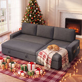 80" Convertible Sleeper Sofa Bed, Asofer Pull Out Couch with Reversible Storage Chaise, 3-Seater Sectional Couches for Small Space, Apartment & Living Room, Dark gray