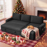 80" Convertible Sleeper Sofa Bed, Asofer Pull Out Couch with Reversible Storage Chaise, 3-Seater Sectional Couches for Small Space, Apartment & Living Room, Black