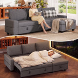 80" Convertible Sleeper Sofa Bed, Asofer Pull Out Couch with Reversible Storage Chaise, 3-Seater Sectional Couches for Small Space, Apartment & Living Room, Dark gray