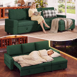 80" Convertible Sleeper Sofa Bed, Asofer Pull Out Couch with Reversible Storage Chaise, 3-Seater Sectional Couches for Small Space, Apartment & Living Room, Green