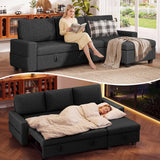 80" Convertible Sleeper Sofa Bed, Asofer Pull Out Couch with Reversible Storage Chaise, 3-Seater Sectional Couches for Small Space, Apartment & Living Room, Black