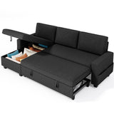 80" Convertible Sleeper Sofa Bed, Asofer Pull Out Couch with Reversible Storage Chaise, 3-Seater Sectional Couches for Small Space, Apartment & Living Room, Black