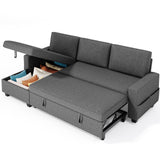 80" Convertible Sleeper Sofa Bed, Asofer Pull Out Couch with Reversible Storage Chaise, 3-Seater Sectional Couches for Small Space, Apartment & Living Room, Dark gray