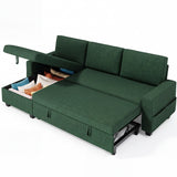80" Convertible Sleeper Sofa Bed, Asofer Pull Out Couch with Reversible Storage Chaise, 3-Seater Sectional Couches for Small Space, Apartment & Living Room, Green