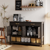 47" Console Table with Drawers, Wood Entryway Table Hallway Table with 2 Drawe, 4 Doors and Open Storage, Sofa Table for Living Room, Foyer and Corridor - Drak Brown