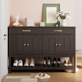 47" Console Table with Drawers, Wood Entryway Table Hallway Table with 2 Drawe, 4 Doors and Open Storage, Sofa Table for Living Room, Foyer and Corridor - Drak Brown