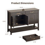47" Console Table with Drawers, Wood Entryway Table Hallway Table with 2 Drawe, 4 Doors and Open Storage, Sofa Table for Living Room, Foyer and Corridor - Drak Brown