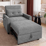 Asofer 3-in-1 Convertible Sofa Bed with Adjustable Backrest, Corduroy Sofa Chair for Living Room, Office, Light Grey