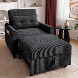 Asofer 3-in-1 Convertible Sofa Bed with Adjustable Backrest, Corduroy Sofa Chair for Living Room, Office, Dark Grey