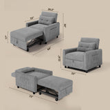Asofer 3-in-1 Convertible Sofa Bed with Adjustable Backrest, Corduroy Sofa Chair for Living Room, Office, Light Grey