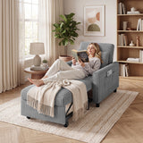 Asofer 3-in-1 Convertible Sofa Bed with Adjustable Backrest, Corduroy Sofa Chair for Living Room, Office, Light Grey