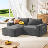 80" Loveseat Sectional Sofa, Asofer L-Shaped Corduroy Upholstered Couch With Ottoman for Living Room, No Assembly Boneless Sofa, Black