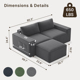 80" Loveseat Sectional Sofa, Asofer L-Shaped Corduroy Upholstered Couch With Ottoman for Living Room, No Assembly Boneless Sofa, Black