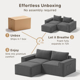 80" Loveseat Sectional Sofa, Asofer L-Shaped Corduroy Upholstered Couch With Ottoman for Living Room, No Assembly Boneless Sofa, Black