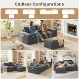 80" Loveseat Sectional Sofa, Asofer L-Shaped Corduroy Upholstered Couch With Ottoman for Living Room, No Assembly Boneless Sofa, Black