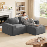 80" Loveseat Sectional Sofa, Asofer L-Shaped Corduroy Upholstered Couch With Ottoman for Living Room, No Assembly Boneless Sofa, Black