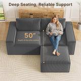80" Loveseat Sectional Sofa, Asofer L-Shaped Corduroy Upholstered Couch With Ottoman for Living Room, No Assembly Boneless Sofa, Black