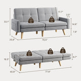 Small Sofa Couch Bed with Adjustable Backrest for Living Room - Light Gray