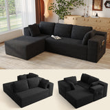 Aiho 105" Cloud Modular L-Shape Sofa - Boneless Design & Corduroy Upholstery with Deep Seat - Left Facing Chaise, Black - No Assembly Required