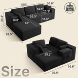 Asofer 105" Modular Sectional Couch, Boneless L-Shape Sofa with Upholstered Deep Seat, High Resilience Foam & Corduroy Fabric, No Assembly for Living Room, Black
