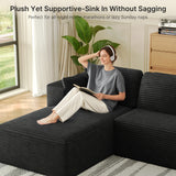 Asofer 105" Modular Sectional Couch, Boneless L-Shape Sofa with Upholstered Deep Seat, High Resilience Foam & Corduroy Fabric, No Assembly for Living Room, Black