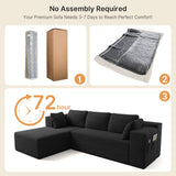 Asofer 105" Modular Sectional Couch, Boneless L-Shape Sofa with Upholstered Deep Seat, High Resilience Foam & Corduroy Fabric, No Assembly for Living Room, Black