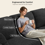 Asofer 105" Modular Sectional Couch, Boneless L-Shape Sofa with Upholstered Deep Seat, High Resilience Foam & Corduroy Fabric, No Assembly for Living Room, Black