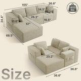 Asofer 105" Modular Sectional Couch, Boneless L-Shape Sofa with Upholstered Deep Seat, High Resilience Foam & Corduroy Fabric, No Assembly for Living Room, Beige