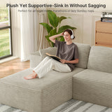 Asofer 105" Modular Sectional Couch, Boneless L-Shape Sofa with Upholstered Deep Seat, High Resilience Foam & Corduroy Fabric, No Assembly for Living Room, Beige