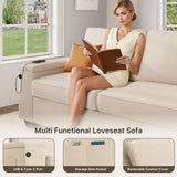 Asofer 3-Seater White Sofa with USB and Storage - 900lbs Support, Washable Chenille