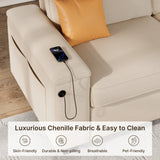Asofer 3-Seater White Sofa with USB and Storage - 900lbs Support, Washable Chenille
