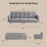 68" L Loveseat Sofa,  Sofa Couch with 3 Comfortable Pillows for Living Room, Apartment, Studio, Office - Light Grey
