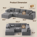 Asofer Oversized Modular Sectional Sofa, L Shaped Convertible Sectional Sofa with Chaise, Modern Couches for Living Room Apartment Office, No Assembly , Grey