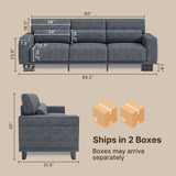 Asofer 68" Sofa Couch with 3 Soft Pillow & Large Storage Pocket for Living Room, Small Space, Gray