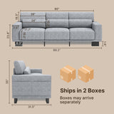 Asofer 89" Sofa Couch with 3 Seat Pillow & Large Storage Pocket for Living Room, Small Space, White