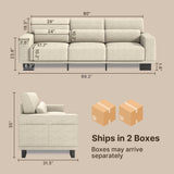 Asofer 68" Sofa Couch with 3 Soft Pillow & Large Storage Pocket for Living Room, Small Space, White