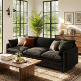 110" Corduroy 3 Seater Sofa, Asofer Cloud Couch with Extra Deep Seats, Upholstered Couch for Small Space, Living Room Furniture, 2 Pillows, Black