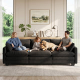 110" Corduroy 3 Seater Sofa, Asofer Cloud Couch with Extra Deep Seats, Upholstered Couch for Small Space, Living Room Furniture, 2 Pillows, Black