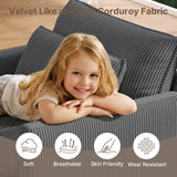 Asofer Modular Sectional Sofa Set with Ottoman, Modern Corduroy Cloud Couch for Living Room, 6-Seat Large Sofa with Deep Seats & Washable Cover, Dark Gray