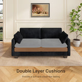 Asofer 75" Loveseat Corduroy Cloud Sofa, Deep Seat 2 Seater with Washable Cushion & 2 Pillows for Living Room Apartment, Black