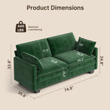 Asofer74.8" Sofa Couch with 2 Pillows and Soft Armrests for Living room, Bedroom, Apartment, Green