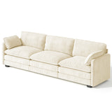 Cloud Couch, 3 Seaters Sofa for Living Room, Double Layer Cushion Cream Couch with Deep Seat & 2 Armrest Pillows for Apartment Office, Corduroy Fabric, Beige