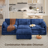 Asofer L Shaped Sofa Couch, Modular Comfy Chenille Deep Seat Sofa with Movable Ottoman for Living Room, Apartment, Blue