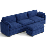 110" Sectional Sofa With Washable Cover, Comfy 3 Seater L-Shaped Corduroy Fabric Couch with Reversible Ottoman & Deep Seat for Apartment,Blue