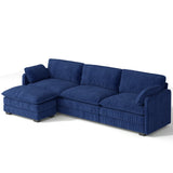 110" Sectional Sofa With Washable Cover, Comfy 3 Seater L-Shaped Corduroy Fabric Couch with Reversible Ottoman & Deep Seat for Apartment,Blue