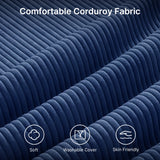 110" Sectional Sofa With Washable Cover, Comfy 3 Seater L-Shaped Corduroy Fabric Couch with Reversible Ottoman & Deep Seat for Apartment,Blue