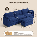Asofer Sectional Couches for Living Room, L-Shaped Sofa Couch with Comfy Chenille, 3 Seat Sofa Set with Chaise for Apartment (Fabric, Blue)